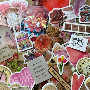 25/50 Love Romance Aufkleber, Pink Craft Aufkleber für Laptop, Flaschen, Journaling, Scrapbooking, Vintage Pink Sticker