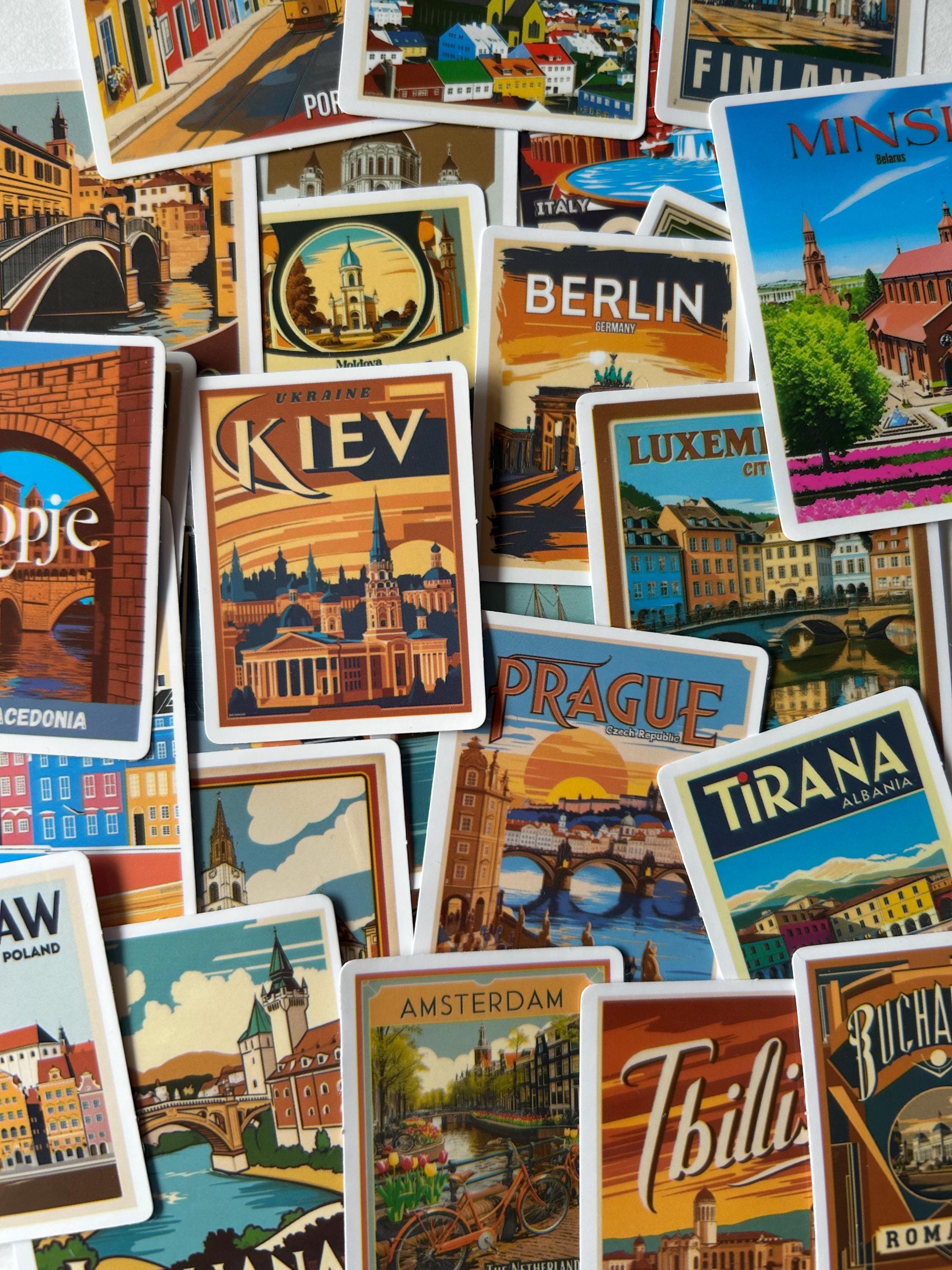 50 Vintage European Travel Stickers: Retro City Landmark Pack - Etsy UK