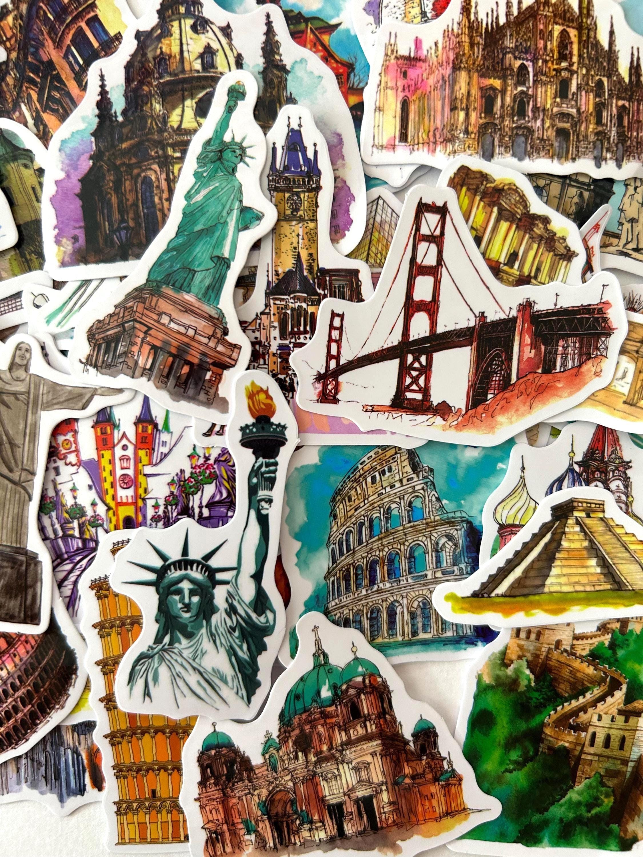 50 World Landmark Sticker Pack: Travel Scrapbooking Stickers (50pcs ...