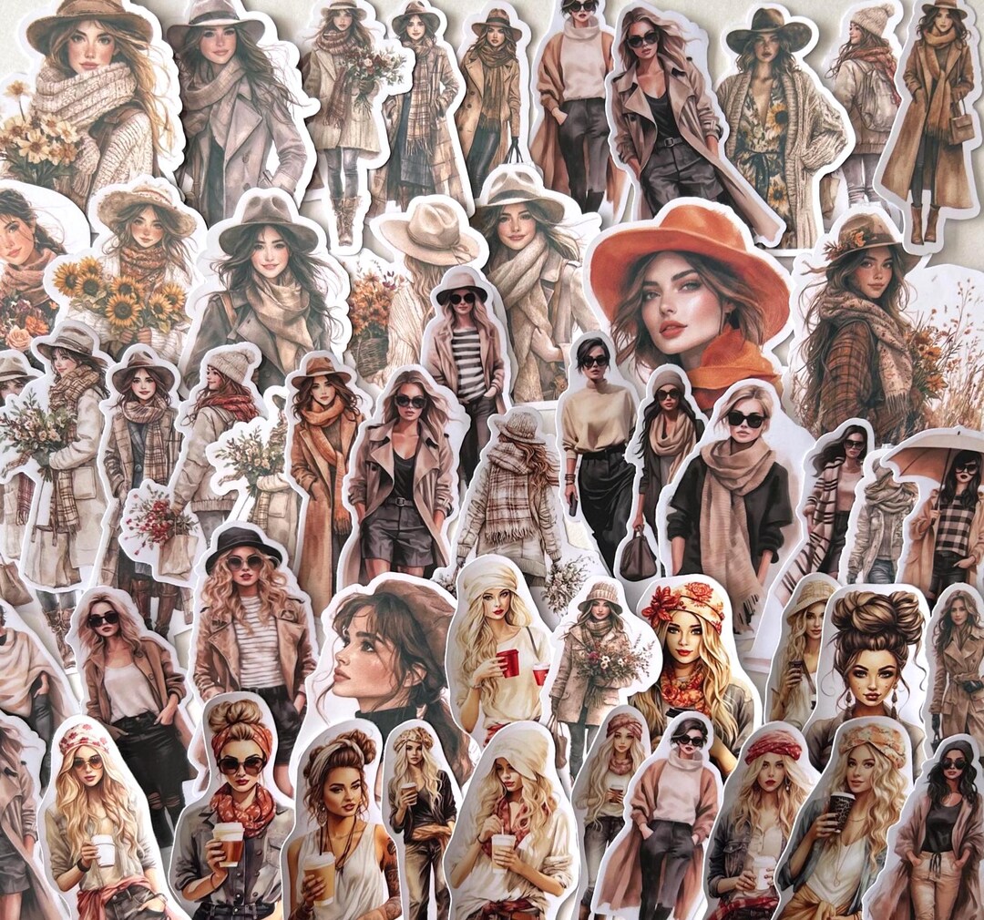 50 Chic Fashion Girl Stickers | Aesthetic Outfit Stickers | Autumn ...