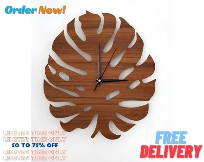 Tree Leaf Shaped Clock ,Wall Clock Unique,Nature Clock, Layered Clock, Laser Cut Clock, Forest Wood Clock, Mountain Wall Decor