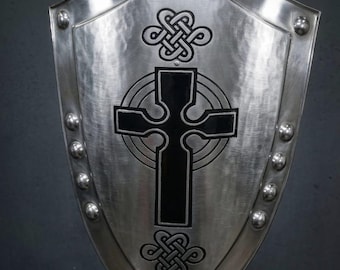 Medieval Knight Shield Steel Templar Shield Crusader Armor Shield Battle-Ready LARP Shield Gothic Knight Armor