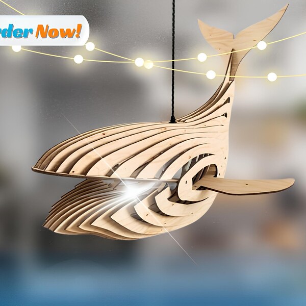 Wooden Whale Ceiling Chandelier -Nautical Elegance for Your Space Wood Whale Pendant Lighting For Kitchen Island Hanging Lamp outdoor lights