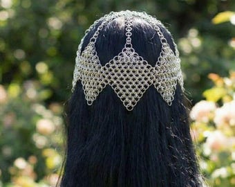 Handmade Chainmail Headpiece for Women: Medieval Renaissance Crown Forged Knight Headpiece Female Costume  Viking Style Hair Jewelry LARP