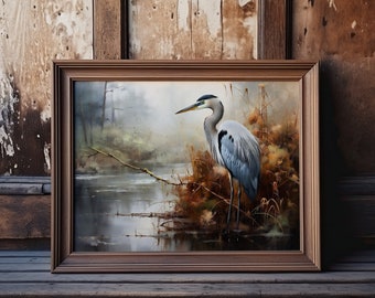 Digital Art Download. 4:3 Aspect Ratio or 12000 x 9000. 300 DPI. Digital Wall Art. Great Blue Heron. Nature Painting. Bird.