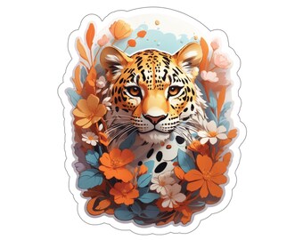Autocollants léopard mignon avec motif floral 01 Kiss-Cut