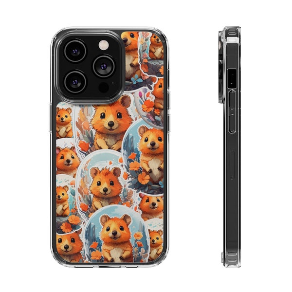 Cute Quokka with Floral Design Stickers Clear Phone Case