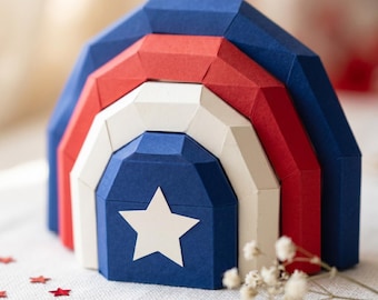 4th of July Rainbow Papercraft SVG | Low Poly 3D Paper Decoration | Cricut Independence Day Decor