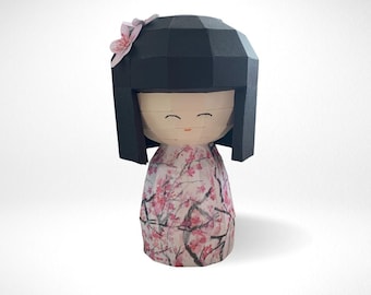 Kokeshi Doll 3D Papercraft Template, Low Poly Japanese Kawaii Decor, SVG Cricut Download