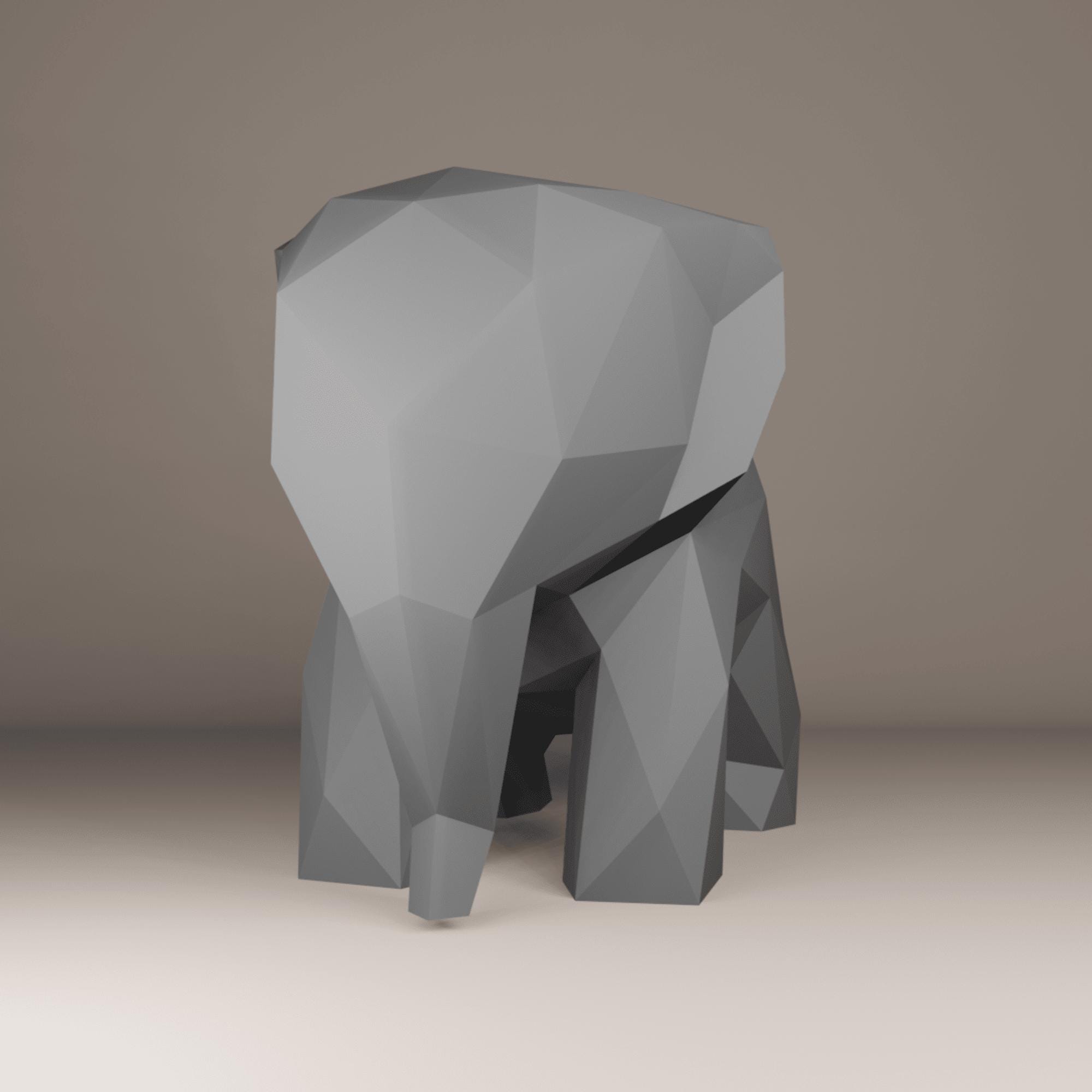 Elephant Paper Model Layout Baby Elephant Papercraft Template: 3D Low Poly Model (PDF, SVG, DXF ...