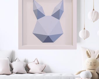 Bunny Head 3D Papercraft Template, Low Poly Rabbit SVG Cricut, Nursery Wall Decor