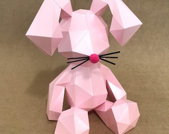 Easter Rabbit 3D Papercraft Template, Low Poly Bunny SVG Cricut, Nursery Decor