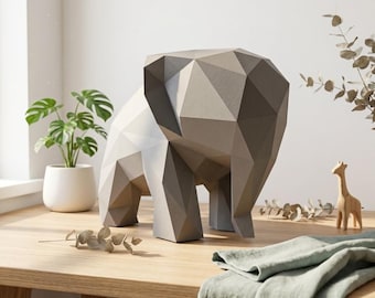 Baby Elephant 3D Papercraft Template, Low Poly SVG DXF PDF Cricut, Safari Nursery Decor