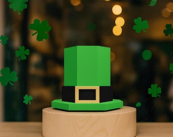 Leprechaun Hat 3D Papercraft Template, St Patricks Day SVG Cricut, Low Poly Decor