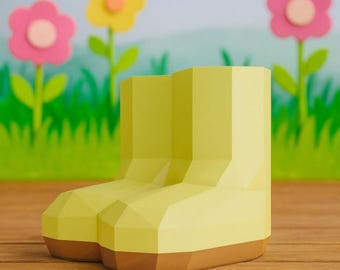 Rain Boots 3D Papercraft Template, Low Poly SVG Cricut, Spring Garden Decor