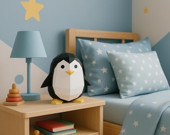 Penguin 3D Papercraft Template, Low Poly SVG Cricut, Winter Christmas Nursery Decor