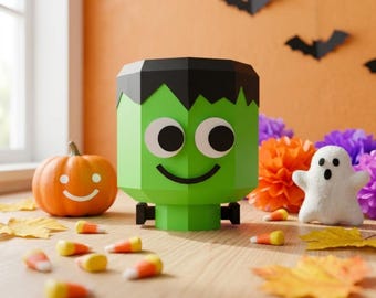 Frankenstein Box 3D Papercraft Template, Low Poly SVG DXF PDF Cricut, Halloween Monster Decor