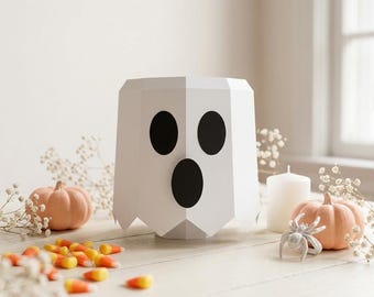 Low Poly Ghost Box Papercraft Template, Spooky Halloween Decor (SVG, DXF, PDF)