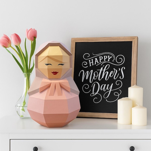 Matryoshka 3D Papercraft Template, Low Poly Nesting Doll, SVG Cricut Folk Decor