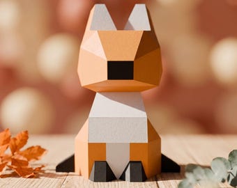 Little Fox 3D Papercraft Template, Low Poly SVG DXF PDF Cricut, Woodland Nursery Decor