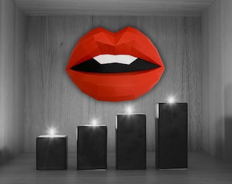 Lips 3D Papercraft Template, Low Poly SVG Cricut, Valentines Party Decor Download