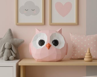 Owl 3D Papercraft Template, Low Poly Woodland SVG Cricut, Forest Nursery Decor