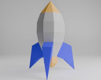 Rocket 3D Papercraft Template, Low Poly Space SVG Cricut, Kids Room Decor