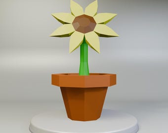 Paper Sunflower Template, 3D Low Poly Flower SVG Cricut, Fall Decor Download
