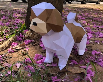 Shih Tzu Dog 3D Papercraft Template, Low Poly SVG Cricut, Pet Gift