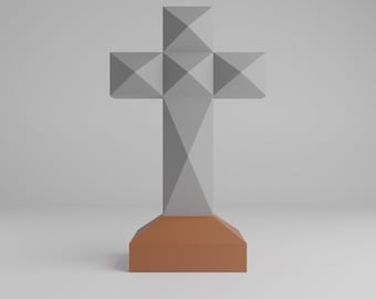 Cross 3D Papercraft Template, Low Poly Religious SVG Cricut, Baptism Communion Decor