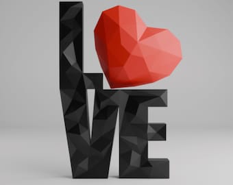 Love Frame 3D Papercraft Template, Low Poly SVG Cricut, Valentines Wall Art