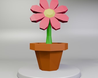 Flower Vase 3D Papercraft Template, Low Poly Floral SVG Cricut, Spring Centerpiece