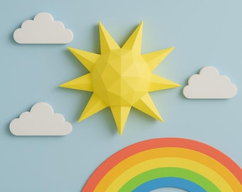 Sun 3D Papercraft Template, Low Poly Boho Wall Art, SVG Cricut Celestial Decor