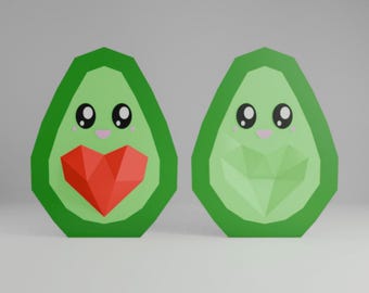 Avocado Love 3D Papercraft Template, Low Poly SVG Cricut, Funny Valentines Gift