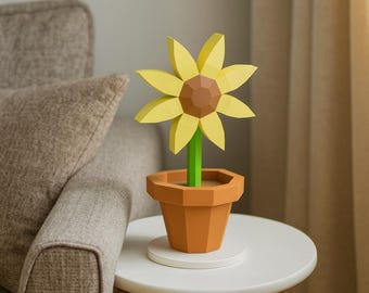 3D Sunflower Papercraft Template: Low Poly Floral Decor (PDF, SVG, DXF)