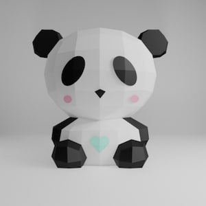 3D Kawaii Panda Papercraft Template - Low Poly DIY Animal - DXF, SVG, Pdf for Kids Room Decor, Nursery, Gift, Craft Project, Download, Panda