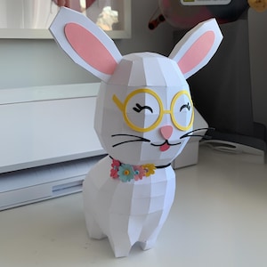 3D Papercraft Bunny Template Low Poly Rabbit Digital Pdf SVG DXF File DIY Easter Decoration Printable Paper Model Cricut Silhouette Project
