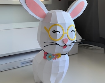 Easter Bunny 3D Papercraft Template, Low Poly Rabbit Printable, Spring Decor Download