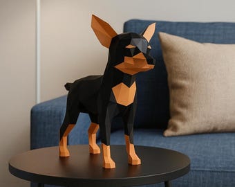 Pinscher Dog 3D Papercraft Template, Low Poly SVG Cricut, Pet Sculpture Gift