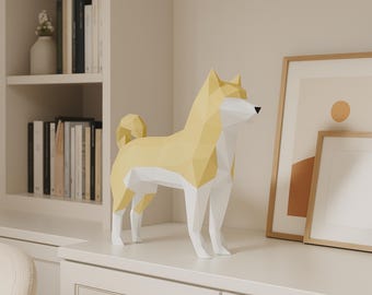 Akita Dog 3D Papercraft Template, Low Poly SVG Cricut, Pet Sculpture Gift