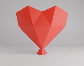 Heart Cake Topper 3D Papercraft Template, Low Poly SVG Cricut, Wedding Decor