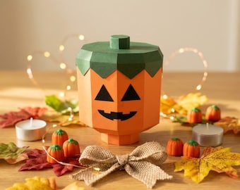 Pumpkin Box 3D Papercraft Template, Low Poly SVG DXF PDF Cricut, Jack-o-Lantern Decor