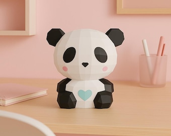 Panda 3D Papercraft Template, Low Poly Kawaii SVG Cricut, Kids Room Decor