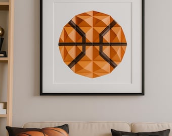Basketball Frame 3D Papercraft Template, Low Poly Sports SVG Cricut, Boys Room Decor