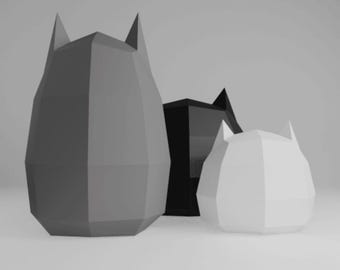 Cat Trio 3D Papercraft Template, Low Poly SVG Cricut, Kitten Lover Gift