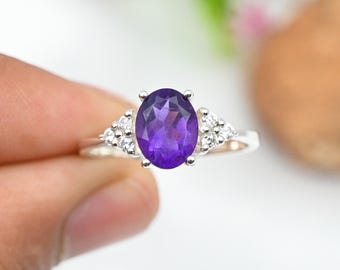 Amethyst Sterling Silver Spinner Ring: Boho Meditation, Anxiety Relief