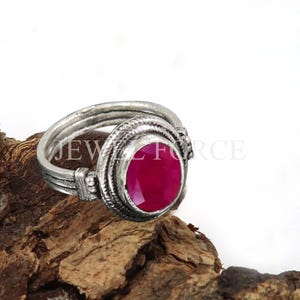 Silver Rubin Meditation Ring | Boho Ångest Lindring Smycken (Välj Födelsesten) 50+ Ädelstenar