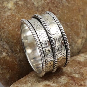 925 Sterling Silver Spinner Ring: Boho Meditation Anxiety Fidget Ring