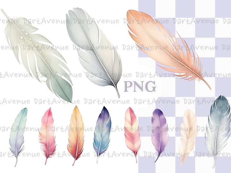 Watercolor Feathers Clipart Bundle, Hand Painted Feathers, PNG Format ...