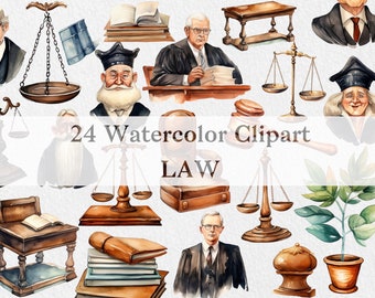 Collezione di clipart acquerello legale, adesivo del tribunale, illustrazione dell'avvocato, clipart legale, clipart del giudice, formato PNG, file PNG trasparenti e JPG